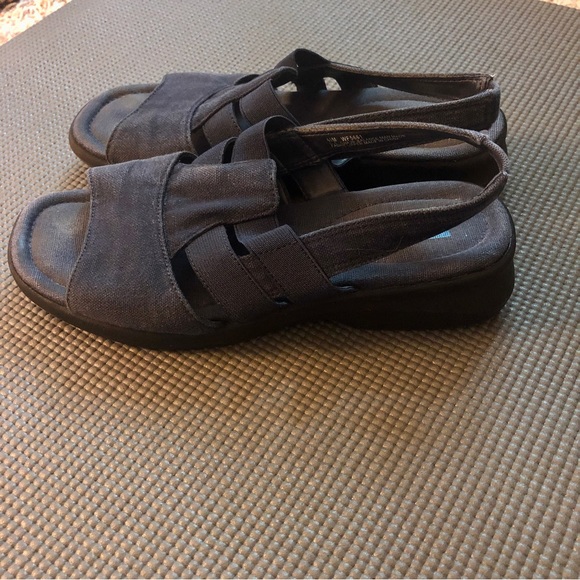 Vintage Keds Navy Blue Fabric Slingback Wedge Sandals - Picture 3 of 8